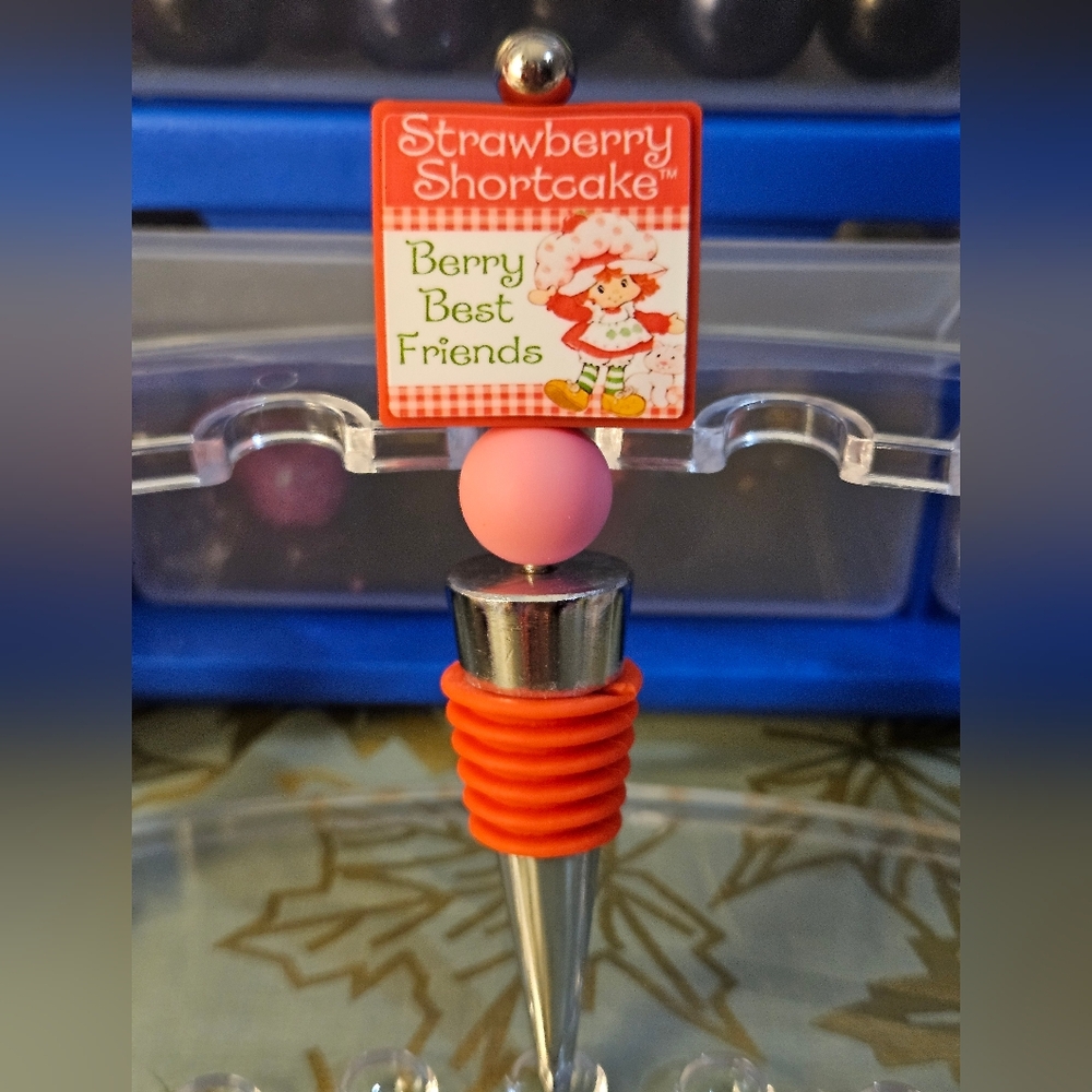 Strawberry Shortcake Wine Stopper with Pink and Red Accents
